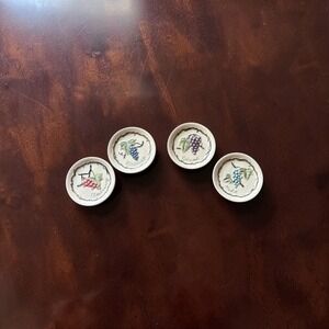 Market Set of 4 Embossed Grape Wine Ceramic Appetizer Plates Crackle Glaze